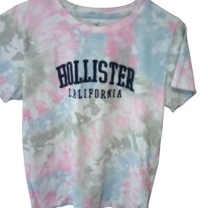 Hollister Tie-Dye Tee Pink Blue Gray Small Women’s Casual Graphic Top
